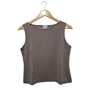 Vintage Ann Taylor LOFT Taupe Grey Stripe Sleeveless Shell Top SIZE SMALL Office